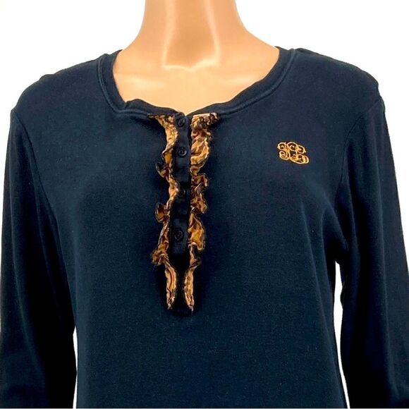 Lauren Ralph Lauren Cheetah Print Embroidered Logo RLL Black Cotton Dress Size M - Picture 2 of 5